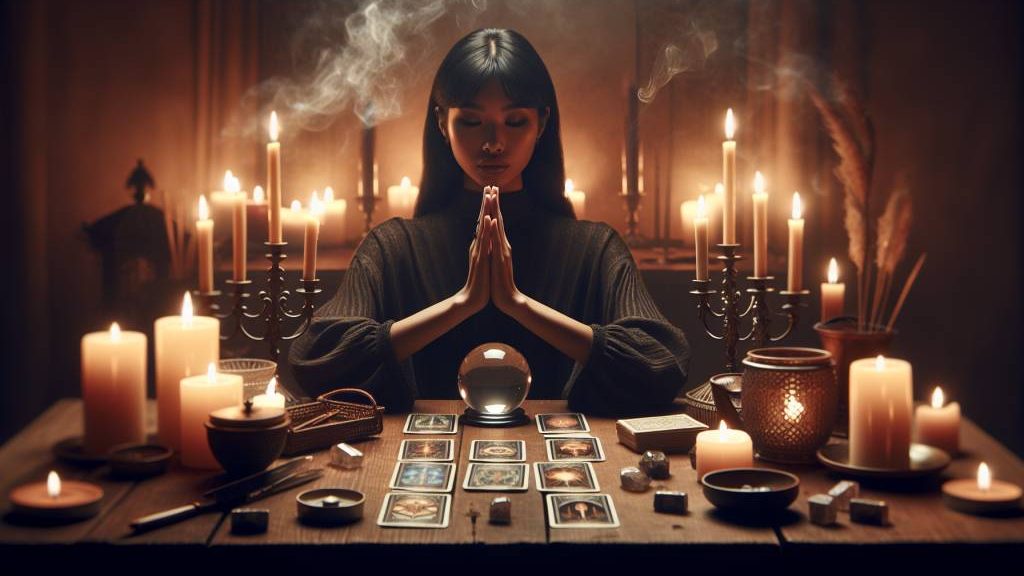 Énergie spirituelle et prière de protection avant de tirer les cartes